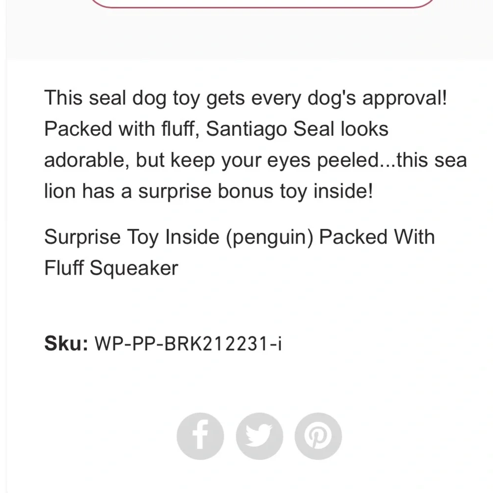 Bark Santiago Seal dog toy